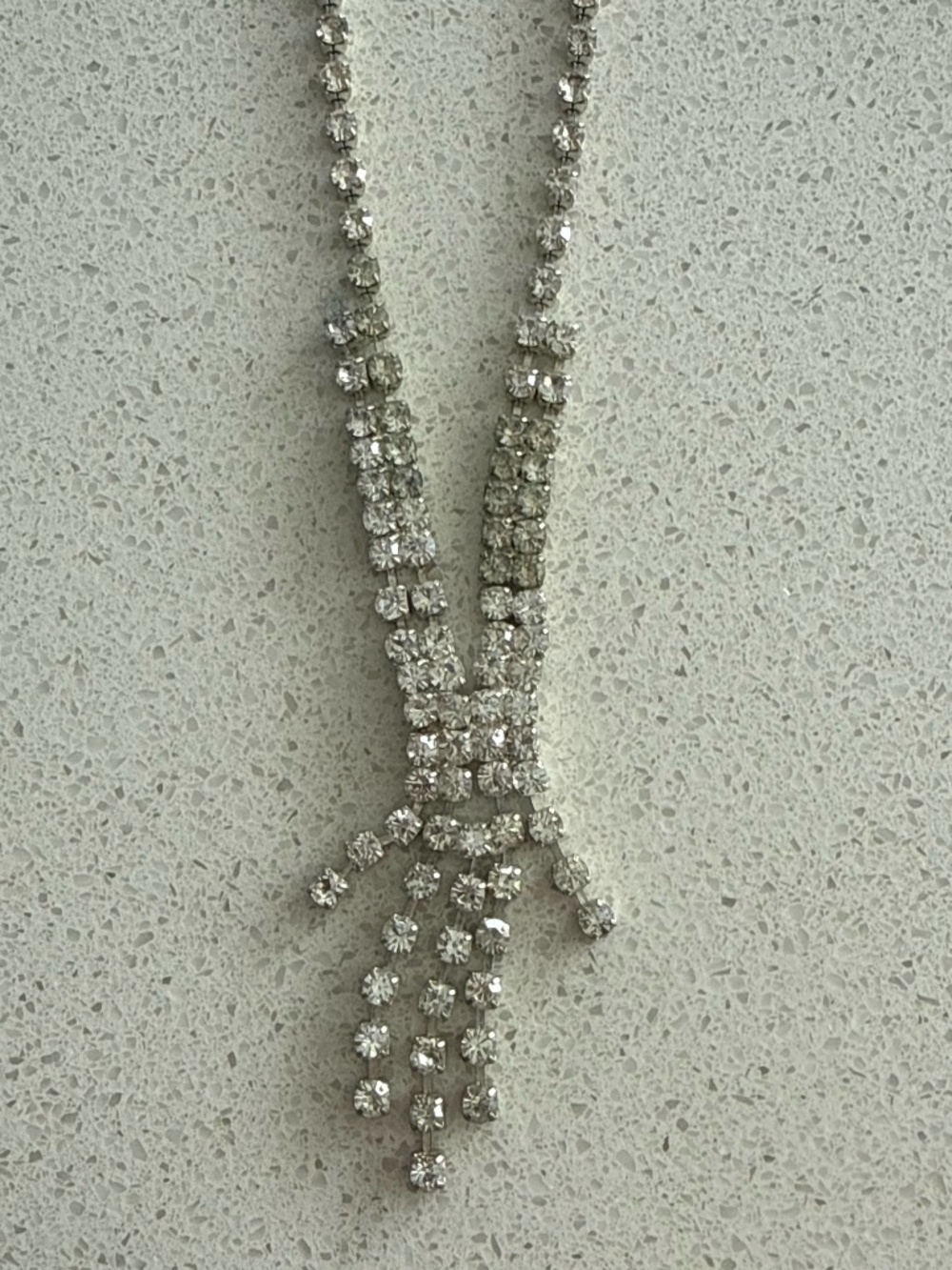 Sparkly Rhinestone Tassel Pendant Necklace | Silver Tone Statement Jewelry